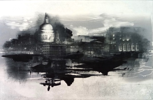 Night Skies Across the Thames, variation in Silver No8'
unique monotype 18.5 x 28.5cm
£340